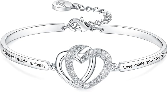 Engraved White Gold Bangle Bracelet - Box Chain, Lobster Claw Clasp, Cubic Zirconia Accents - Perfect Christmas, Wedding, Birthday Gift for Mothers, Daughters, Sisters-in-Law