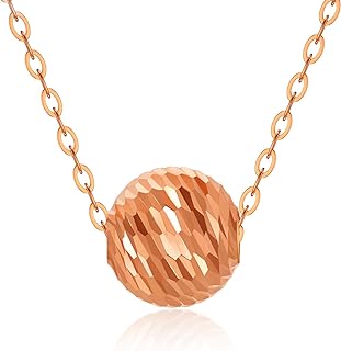 Rose Gold Diamond-Cut Single Bead Pendant Necklace with Cable Chain for Women - 18K Au750 Solid Gold - Stunning 8MM Bead Design - Perfect Gift for Wife or Mom
