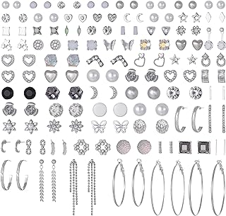 72 Pairs of Versatile & Stylish Stud Earrings Set - Zinc, Cubic Zirconia Accented, Push-Back Design for Women - Ideal for Multiple Occasions