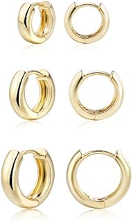 CONRAN KREMIX Small Thick Gold Chunky Hoop Earrings Lightweight Huggie Hoops For Women Girls