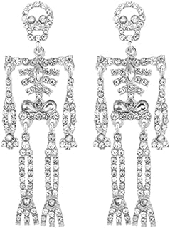 Rhinestone Skeleton Earrings Halloween Crystal Skull Dangle Earrings Gothic Skull Halloween Theme Earring Accessories Jewelry Gift