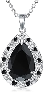 Sophisticated Women's White Gold Plated Sterling Silver Necklace with Cable Chain, Real Diamonds and Black Onyx Pendant