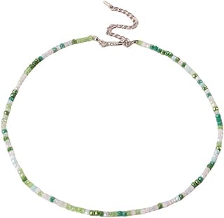 Colorful Beaded Necklace Bohemian Rice Beads Choker Necklace Handmade Beaded Summer Beach Necklace Colorful Beaded Necklace for Women Teen Girls