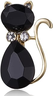 Sparkling Black Crystal Cat Brooch Pin in Enamel Finish with Pin Clasp for Women and Girls - Cute Kitty Design