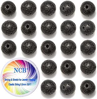 Premium Black Volcanic Lava Natural Stone Beads - 10mm, 100pcs for Jewelry Making with Elastic String and Needle - Ideal for DIY Bracelet & Craft Creations - NCB Brand