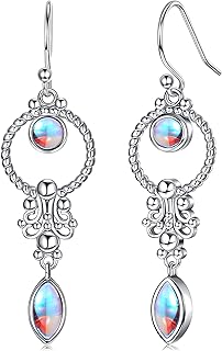 KRFY Boucles d'Oreilles Pendantes en Argent 925 et Pierre de Lune pour Femme avec Zircone Cubique, 33mm de Long. Idéal pour un Cadeau Romantique ou Pour un Style Élégant Quotidien