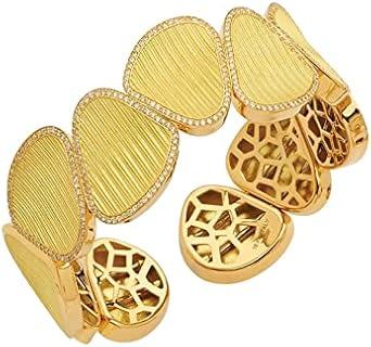 Elegant 1.39 Ct Diamonds 18k Yellow Gold Satin Modern Finish 3/4" Wide Cuff Bangle Bracelet - Timeless Luxury