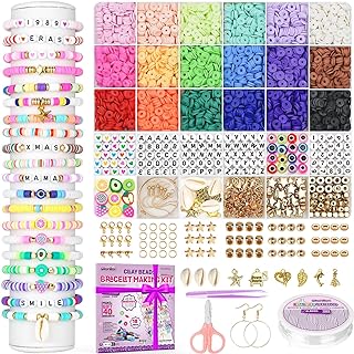 Gionlion Polymer Clay Beads Kit for DIY Bracelet Crafting, Suitable for Beginners, Featuring Friendship Preppy Heishi Beads & Charms, Ideal for Teens, in 18 Colors