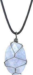 Aquamarine Gemstone Pendant Necklace Hand Braided,Natural Crystal Healing Stone of Courage,Throat Chakra & Communication Aid,Gift Jewelry for Men Women Girl