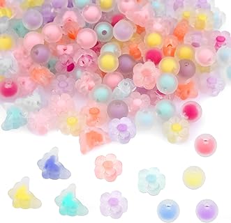 KINBOM Assorted Acrylic Bead Charms - 200pcs Frosted Round Bracelet Beads in Macaron Colors for DIY Jewelry Making - Lightweight and Durable Crafts Supplies for Earrings, Bracelets & More