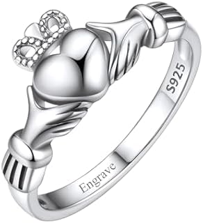 Custom4U Sterling Silver Claddagh Engagement Ring, Personalized Irish Design Jewelry Piece with No Gemstone, Size 4, Ideal Statement Ring Gift for Women