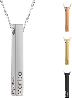 Amlion Collier Personnalisé Gravé pour Homme et Femme, Chaîne de 23,62 pouces en Acier Inoxydable avec Taille Pendentif 1,77*0,19 pouces, Idéal pour Cadeaux et Occasions Spéciales