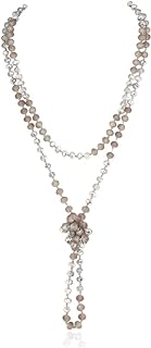 Hand Knotted Beads Endless Long Statement Necklace - Handmade Versatile Beaded Strand Lariat Multi Layer Infinity Wrap 60" Sparkly Faceted Crystal Rondelle, Faux Pearl