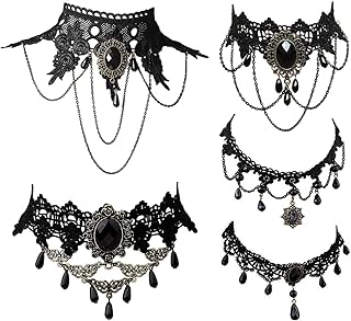 Halloween Choker Gothic Black Lace Necklaces Statement Choker Necklace Halloween Cosplay Party 5PCS Elegant Sexy Retro Necklace For Women And Girl