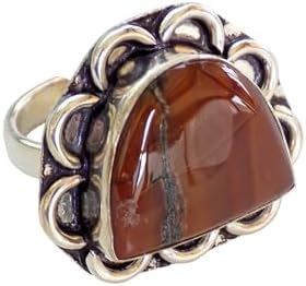 Red Jasper Cabochon Ring, 925 Silver Ring, Handmade Gemstone Ring, Size 7 USA (Adjustable)