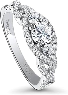 BERRICLE Sterling Silver 3-Stone Wedding Engagement Rings Round Cubic Zirconia CZ Woven Promise Ring for Women, Rhodium Plated Size 4-10