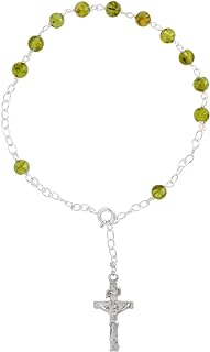 Sterling Silver Natural Gemstone Rosary Bracelet 5 mm Beads, 7 1/4 inch long