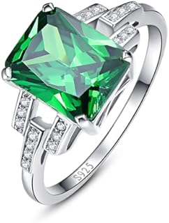 2.5ct Women's Created Emerald Rings May Birthstone Ring 925 Sterling Silver Ring Wedding Ring Anniversary Emerald Solitaire Engagement Ring Size 5-10