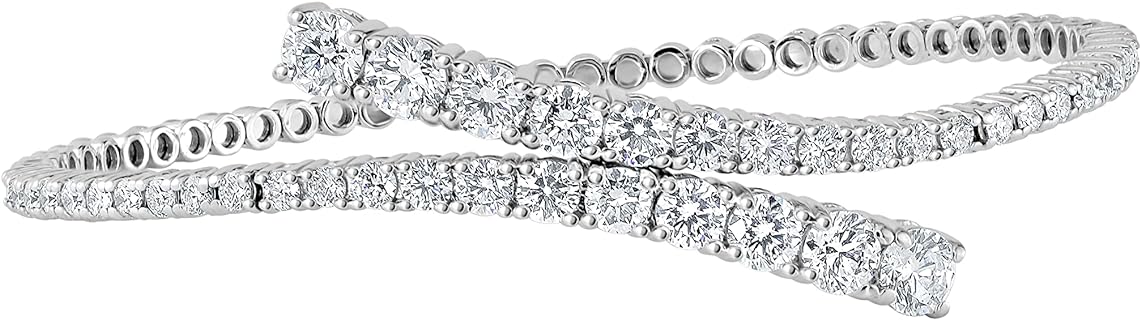 Women's Luxurious Lab Grown Diamond Bracelet with Box Chain, Dazzling E-F Color Diamonds in a No-Clasp White Gold Bangle Design - Adjustable and Comfortable Fit