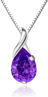 Sparkling Teardrop Amethyst Pendant Necklace with a Sterling Silver Bar Chain and Lobster Claw Clasp for Women and Girls