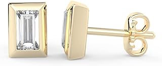 IGI Certified 1/2 Carat Fancy Shape Lab Grown Diamond Emerald Shape Stud Earrings for Women I 14k Gold Earrings (G-H, VS1-VS2, 0.50 cttw) Bezel Set Baguette Push Back Studs by Carbon Atelier