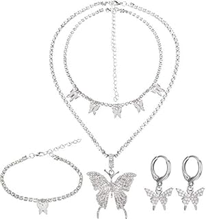 Exquisite Crystal Butterfly Pendant Necklace with Lobster Clasp and Cubic Zirconia Detailing, Comes With Matching Earrings & Bracelet - Perfect Gift for Women and Girls
