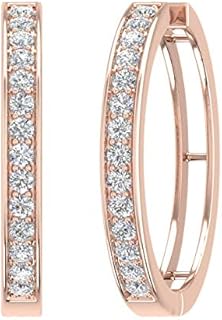 1 Carat Prong Set Diamond Ladies Hoop Earrings in 14K Solid Gold (I1-I2 Clarity)