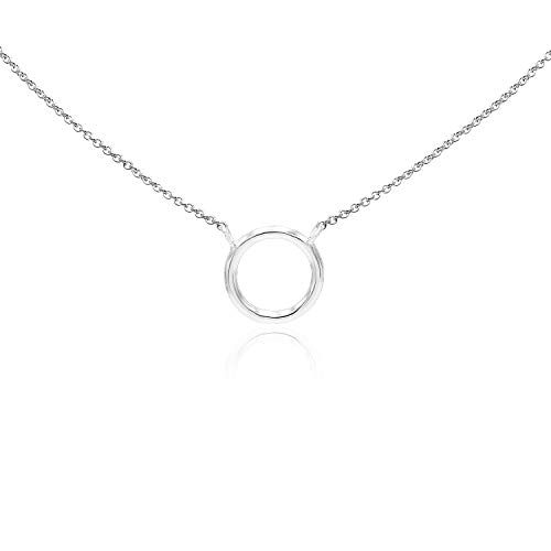 SEA OF ICE Sterling Silver Minimalist Karma Open Circle Open Circle Necklace For Women, 18" Rolo Chain