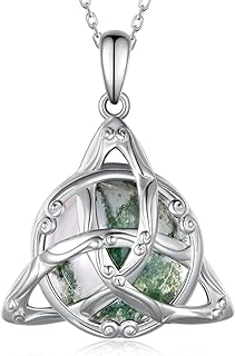 Moss Agate Necklace 925 Sterling Silver Moss Agate Celtic Knot Pendant Necklace Moss Agate Jewelry for Women