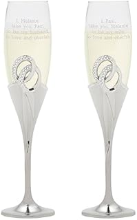 THINGS REMEMBERED Crystal Wedding Rings Toasting Flute Set in Silver, Scratch-Resistant + Engravable Design - Ideal for Weddings or Anniversaries