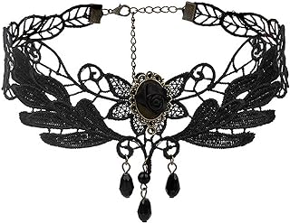 Edgy Black Lace and Zinc Tattoo Choker Necklace for Women with Lobster Clasp and Cable Chain - Iconic Goth Style, Adjustable Fit, Ideal Gift - No Gemstone