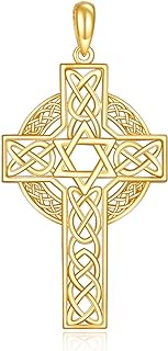 14K Yellow Gold Solid Cross Pendant Necklace with Lobster Clasp and Rolo Chain - Ideal Gift for Men and Women