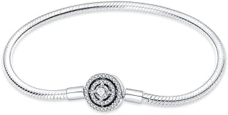 KUNSIR 925 Sterling Silver Snake Chain Bracelet with 5A Cubic Zirconia Compatible with Pandora charms, Christmas Mother's Day