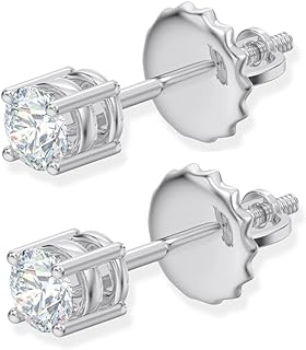 10k Gold Genuine Diamond Women Stud Earrings With Screw Back/Solitaire Diamond Earrings for Women White Gold Studs/Diamond Color- I-J, Clarity I2/I3