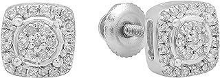 0.20 Carat Round White Diamond Cluster Stud Earrings with Screw Back in 925 Sterling Silver for Women, Cushion Design