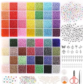 Quefe 45000pcs Glass Seed Beads for Bracelet Making Kit, 56 Colors 2mm Small Beads for Jewelry Making, 260pcs Letter Beads for Crafts Gifts