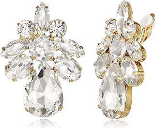 BriLove Clip-On Earrings Elegant Stunning Teardrop Crystal Rhinestone Cluster Statement Earrings for Women Party Prom