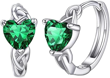 925 Sterling Silver Celtic Hoop Earrings for Women, Dainty Heart Earrings Hypoallergenic, Gorgeous Birthstone Jan - Dec Available, Come Gift Box