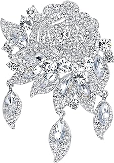 EVER FAITH Rose Flower Leaf Brooch Pendant Austrian Crystal