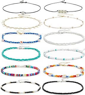 XIJIN Small Beads Choker Necklace for Women VSCO Girls Cute Adjustable Beach Layered Shell Necklace Colorful Boho Seed Bead Choker Set