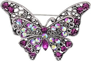 Gyn&Joy Womens Purple Rainbow Colored Rhinestone Filigree Multilayer Butterfly Brooch Pin