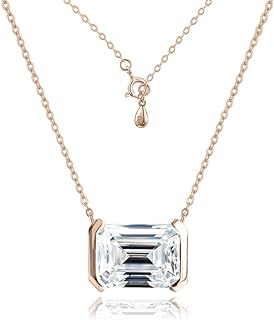 Raneecoco 2.0ct Emerald Cut Solitaire Simulated Diamond CZ Pendant Necklace / 18K Gold Plated Sterling Silver Necklace for Women