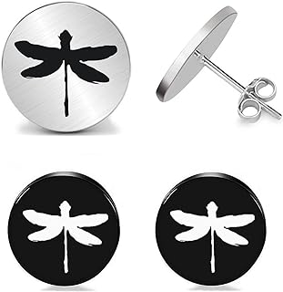 Kooer Dragonfly Stud Earrings Stainless Steel Hypoallergenic Engraved Earrings Wedding Jewelry Gift For Men Women Girl Firend Sister Mother Grandmother Daughter