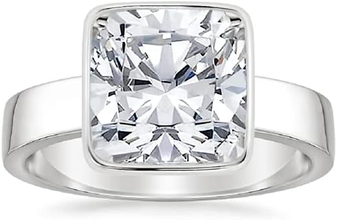 4.15 CT Cushion Moissanite Engagement Ring Wedding Bridal Ring Set, Diamond Ring, Solitaire Bezel Accented Promise Vintage Antique Silver Ring for Her