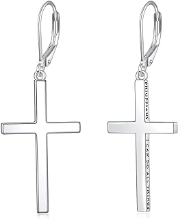 Leverback Cross Dangle Sterling Silver Earrings for Men and Women - Unisex Inspirational Jewelry