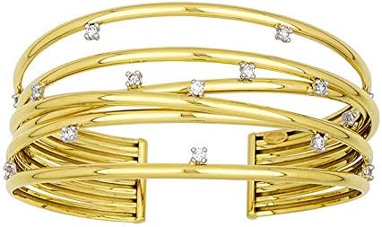Radiant 0.75 Ct Diamonds 18k Yellow Gold High Polish 31mm Criss-Cross Cuff Bangle Bracelet - Modern Glamour