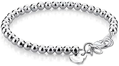 H&Beautimer 925 Sterling Silver 4-10MM Ball Chain Bracelet For Women's - Italian Handmade Bead Chain Bracelet 5''5.7''6.3''6.7''7.5''8''8.3''8.5''9 Inch Rose Gold Party Jewelry