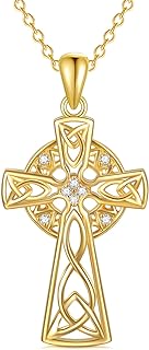 Diamond-Crafted 18K Gold Celtic Pendant Necklace with Sterling Silver Cable Chain & Lobster Clasp for Women, Trinity Knot Design