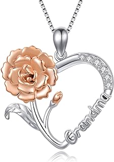 LONAGO Necklace for Grandma 925 Sterling Silver Lily Sunflower Carnation Flower Heart Necklace I Love You Grandmother Nana Pendant Women Jewelry Birthday Gift