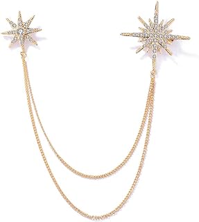 Rhinestone Star Brooch Pin for Women Girls Men Fashion Dainty Gold Plated Crystal CZ Snowflake Tassel Exquisite Lapel Pins Dress Suit Bouquet Ceremony Accessories Jewelry Christmas Winter Holiday Wedding Anniversary Valentine's Day Decor Unisex Gifts